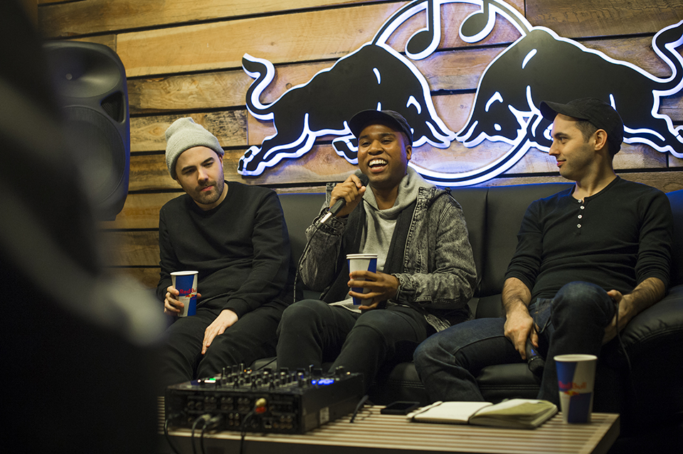 Lunice and Ango speak during the Red Bull Music Academy Canada Tour in Calgary, Canada on February 18, 2016 // Paul Swanson/Red Bull Content Pool // P-20160220-00033 // Usage for editorial use only // Please go to www.redbullcontentpool.com for further information. //