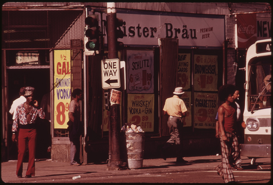 Street scene on 47th St. in South Side Chicago, 1973 // Photo Credit: John H. White via Wikimedia CC