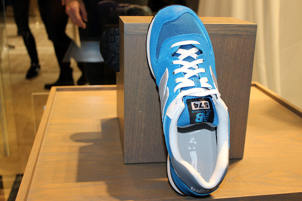 New Balance’s 574 sneakers commemorating Toronto Blue Jays’ right fielder José Bautista’s epic bat flip during Game 5 of the 2015 ADLS. The shoe was given to the new store’s first 300 customers as a gift with purchase and comes in both blue and purple. // Photo © Sadé Powell & Urbanology Magazine 